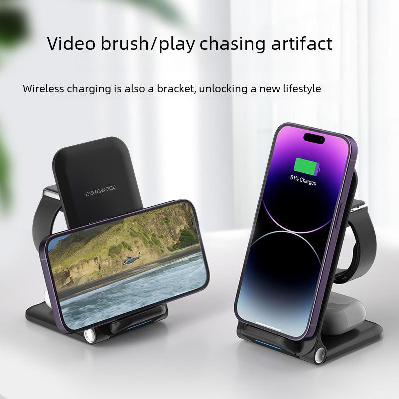 3-in-1 Vertical Folding 15W Wireless Charger for Apple iPhone 14, Earphones, and Watch