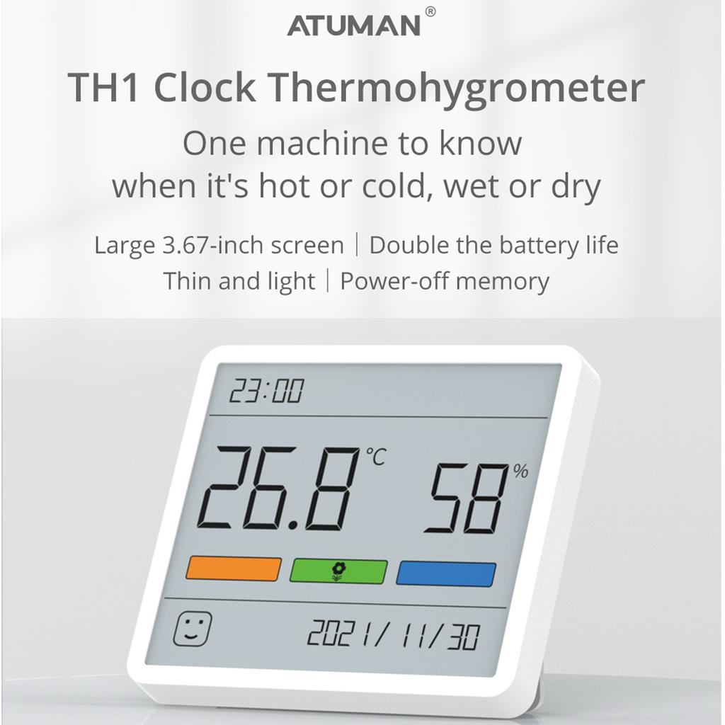 ATuMan TH1 Гигрометр для помещений ЖК-дисплей монитор температуры и влажности с часами портативный