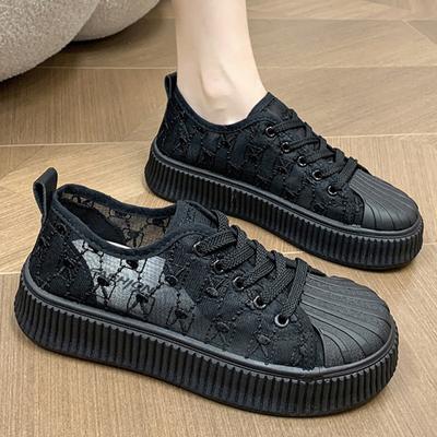 Летние туфли из тонкой парусины на платформе, женские сетчатые дышащие черные мягкие кроссовки Minority All-Match Casual Sneakers Flat Sheet Shoes