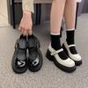 Leather Platform Mary Jane Single Shoes Women's New Black and White Versatile Fashion Thick Heel College Style High Heel Small Leather Shoes
