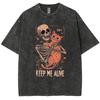 Women Washed Oversized T-Shirt Summer Black Skull Print Loose Top Casual Trend Design Short Sleeve Men