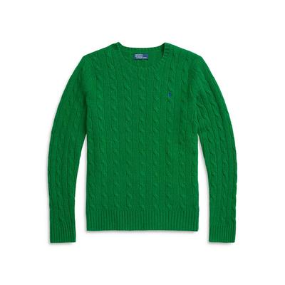 Polo однотонный ребристый круглый вырез повседневный длинный рукав вязаный свитер женский свитер зеленый 211910421-020
