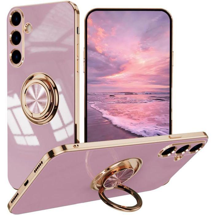 Coque pour Samsung Galaxy A56 5G - BOOLING - Protection Silicone Souple avec Anneau Rotatif Violet