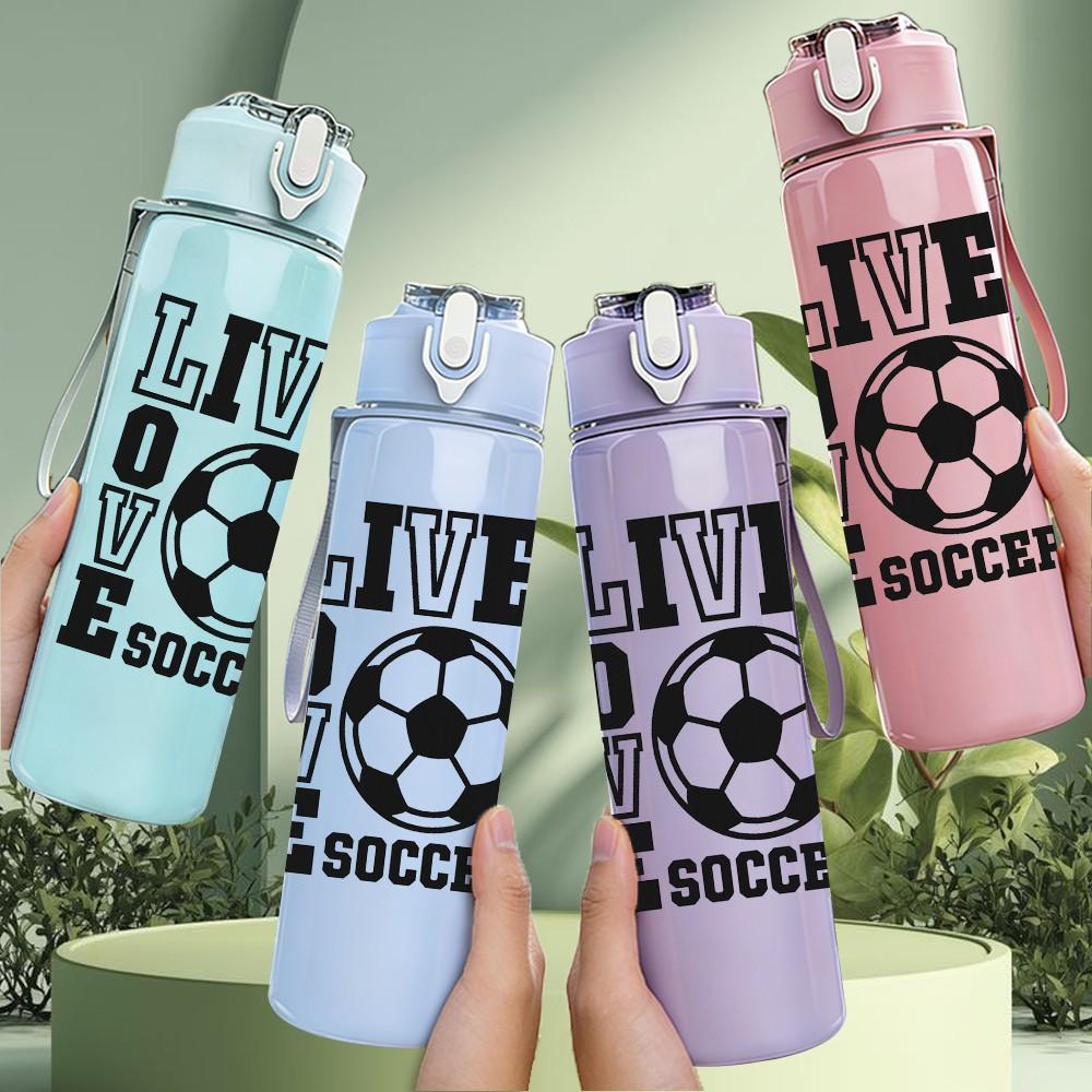 1PC Live Love Soccer Badge Print 750ml Color Plastic Sports Water Bottle Leakproof Flip Straw Lid Suitable for Sports Office Home Use
