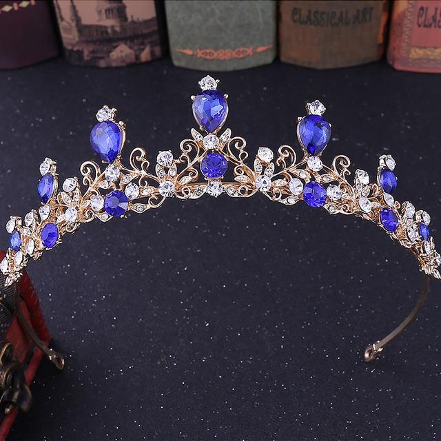 Vintage Baroque Imitated Emerald Crystal Tiaras And Crowns Hair Jewelry Women Girls Headpiece Wedding Bridal Hair Accessories