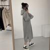 Autumn Winter Hooded Dresses for Women Baggy Korean Style Long Hoodie Gray Dresses