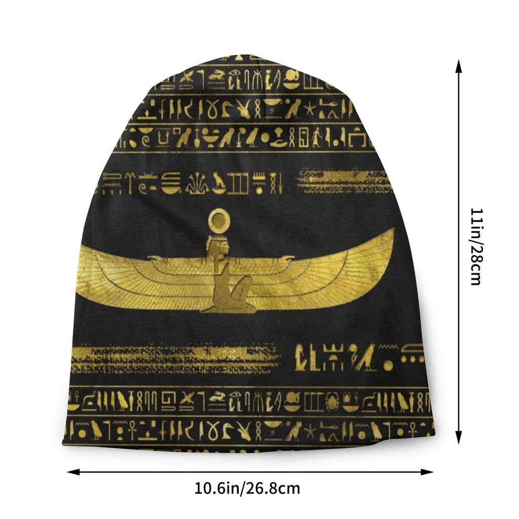 Золотой египетский орнамент бога на черных кожаных шапках Skullies, зимняя теплая шапка-бини, вязаная шапка в Древнем Египте для лыж