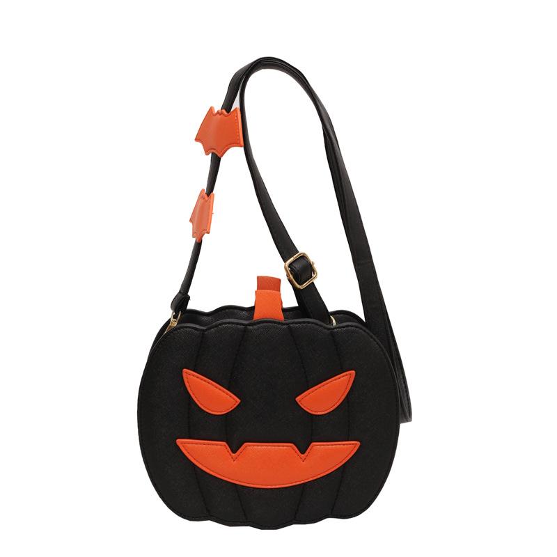Halloween Pumpkin Crossbody Bag Devil Face Bat Wing PU Leather Shoulder Purse for Women