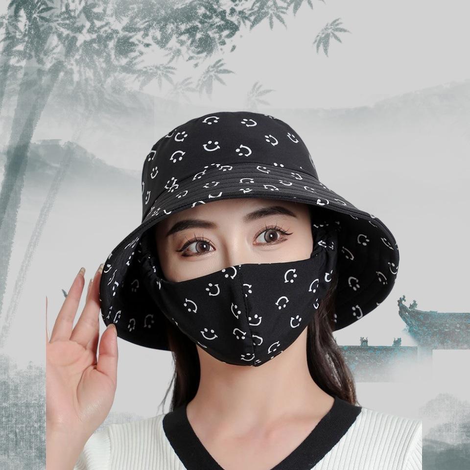 Summer sun hat bucket hat mask integrated hat summer UV protection sun hat outdoor sun protection face hat
