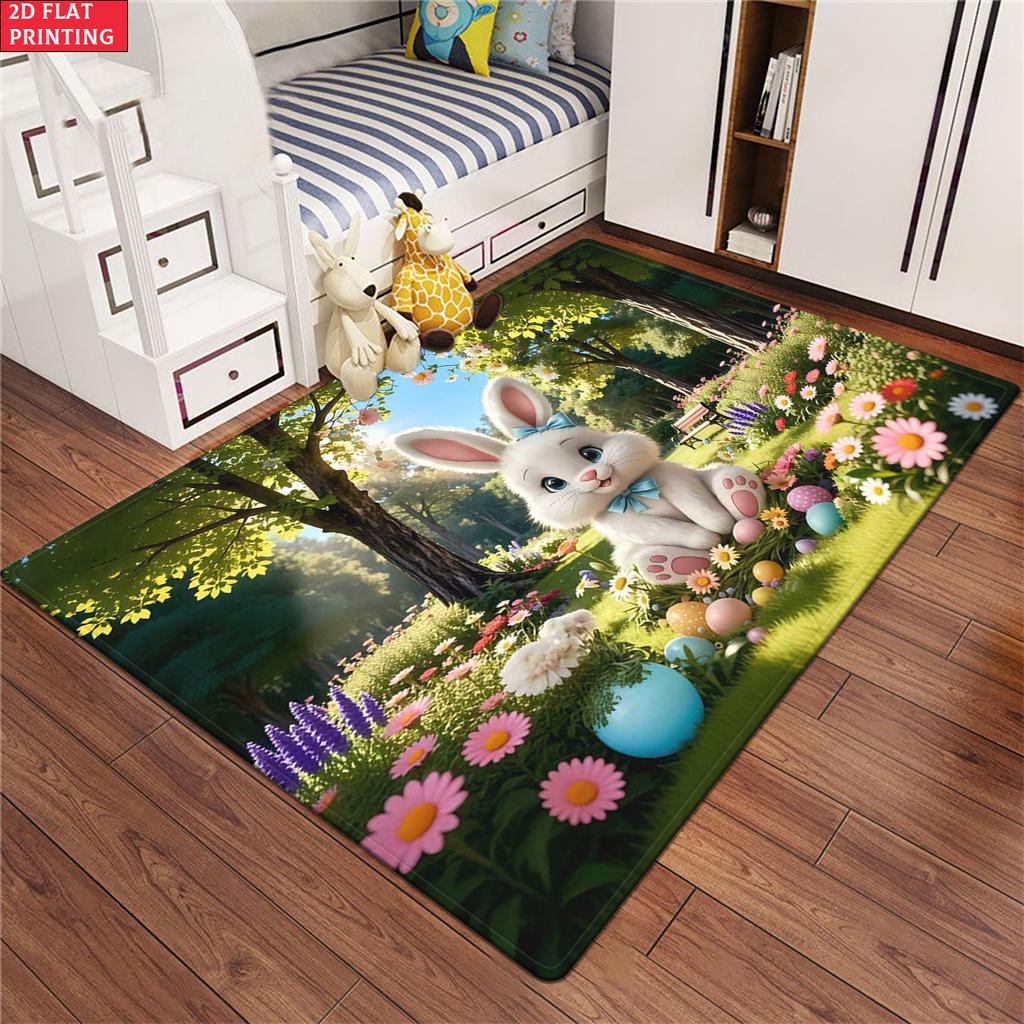 Cute White Easter Bunny Large Room Carpet Non Slip Cartoon Kids Bedroom Living Room Floor Mat Home Decor Children's Play Carpet