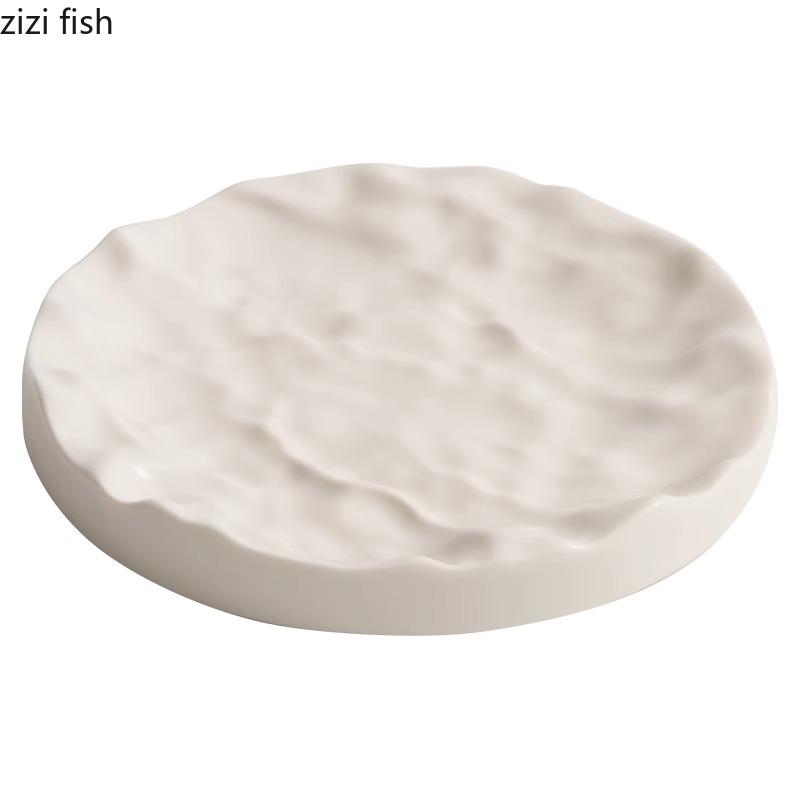 Керамическая тарелка с каменным узором, двухслойная тарелка чистого белого цвета, тарелка для десерта, торта, суши, специальная посуда для ресторана