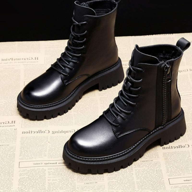 Осень и зима Новые повседневные ботинки Martin на молнии со шнуровкой и бархатом, износостойкие модные ботинки, женская обувь, ботинки