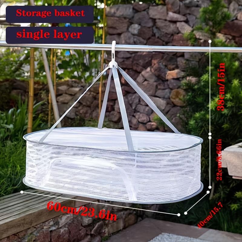 1~3-ярусная складная сушилка для одежды на молнии - Нетоксичная полиэстеровая сетка для рыбы, креветок и трав. Подходит для сушки продуктов и подвешивания фруктов.