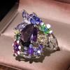 Milangirl Разноцветные Фиолетовые Кольца с Кристаллами Циркония в Форме Капли Воды с Цветами для Женщин Свадебные Помолвочные Свадебные Банкетные Цирконий