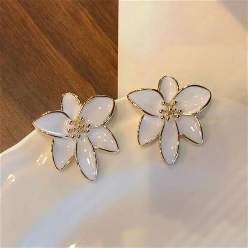 Fashion Korean Enamel Flower Ear Stud Earrings for Women Girl Gift Jewelry Wholesale