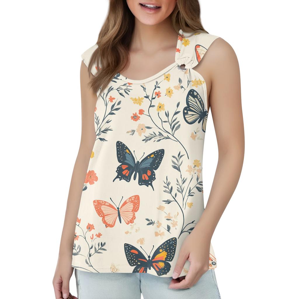 Женская майка с V-образным вырезом, базовая, с принтом, повседневная, струящаяся, без рукавов, с глубокими боковыми вырезами для женщин