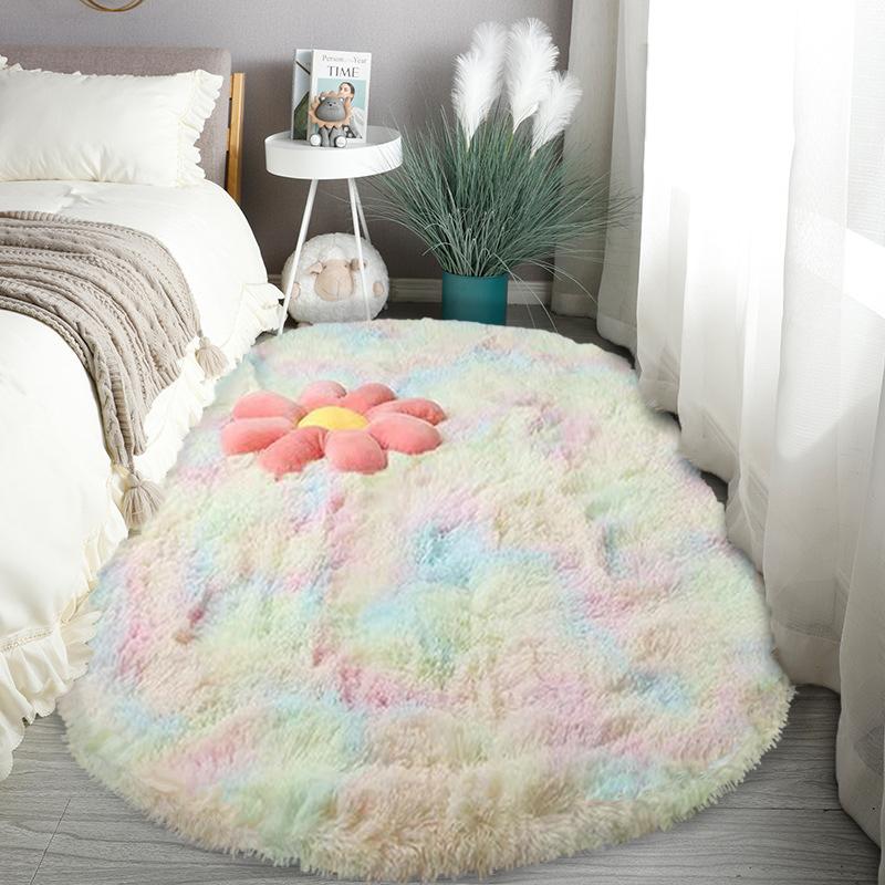 Белый Овальный Пушистый Тканевый Коврик - Мягкий и Декоративный Прикроватный или Коврик для Гостиной