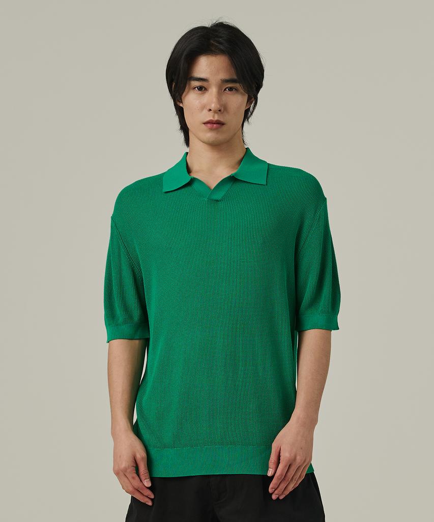 ANALOG MOOD Neff Open Collar Short Sleeve Knit (Green)