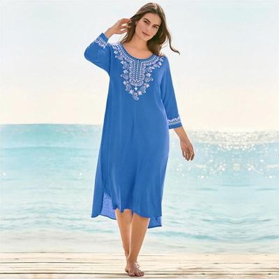 Инди-народное платье, повседневная вышивка, длинный рукав, длинная юбка с нерегулярным подолом, большой размер, женская пляжная одежда, купальник, накидка Q1392
