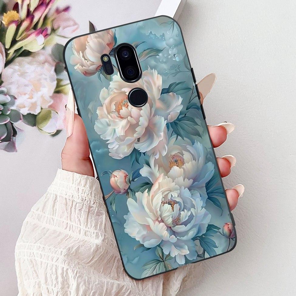 Чехол для LG G7 ThinQ Черный Силикон Милый Кот Модные Цветы Крутая Расписная Задняя Крышка Для Телефона LG G7ThinQ LMG710EM