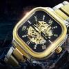 Square Automatic Mechanical Watch Business Watch 30M Waterproof Hollow Skeleton Dial Stainless Steel Mechanical Watch Gifts for Men