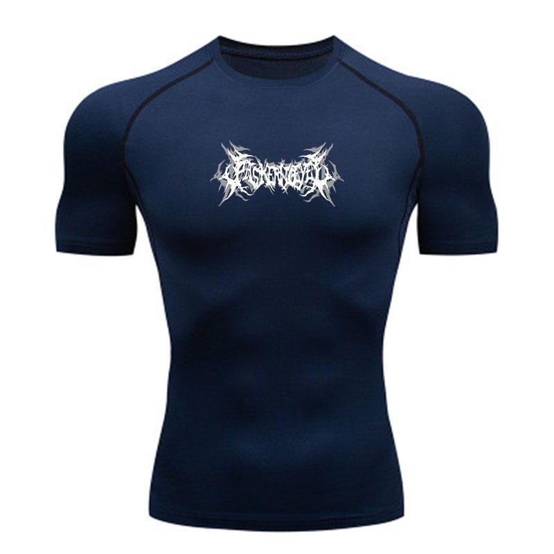 Men's Quick Dry Compression Workout T-Shirt, Stretchy Breathable Athletic Gym Tee with Stylish Extreme Text Print for Running Training Fitness