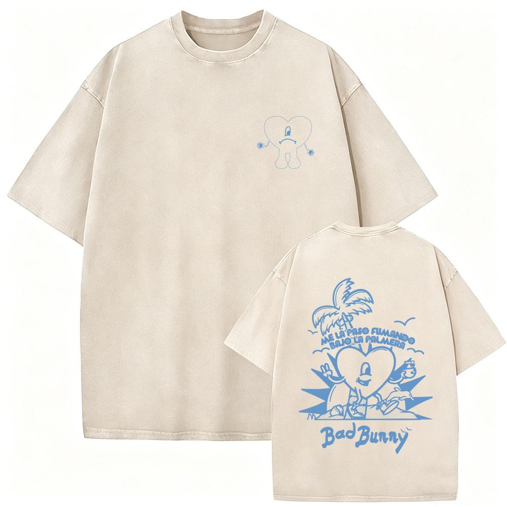 Vintage Acid Washed Rapper Bad Bunny Tshirt Debi Tirar Mas Fotos DTMF Tshirts Men Women Hip Hop Retro Short Sleeves T Shirts