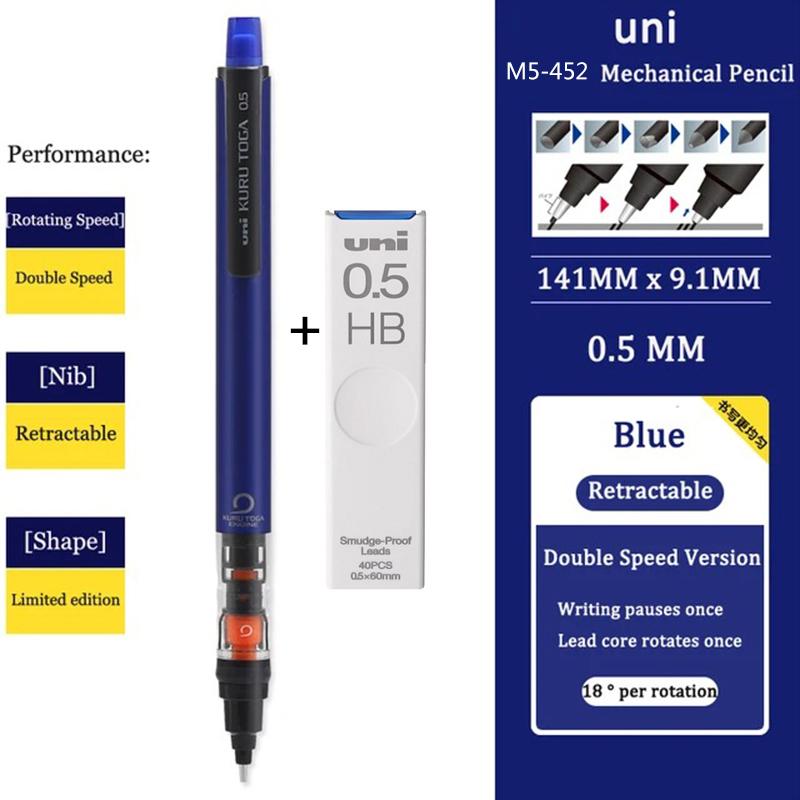 Japan UNI Mechanical Pencil KURUTOGA 0.5mm Non Breakable Lead Drawing Activity Pencil M5-452 School Art Supplies