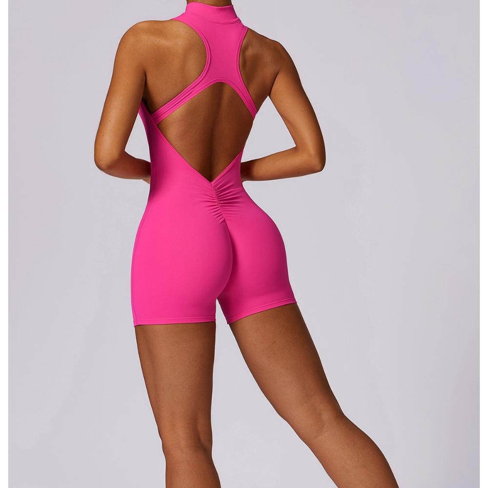Women's High-intensity Exercise Back Yoga Jumpsuit with Zipper, Nude Feeling, Tight Fitting Jumpsuit Fitness Suit