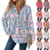 Women's Casual Long Sleeve Button V-Neck Valentine's Day Printed Drawstring Hooded Top