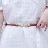 Women'S Belt Creative Double Pearl Leather Dress Waist Elastic Thin Belt Elegant Women Accessory Female Belt