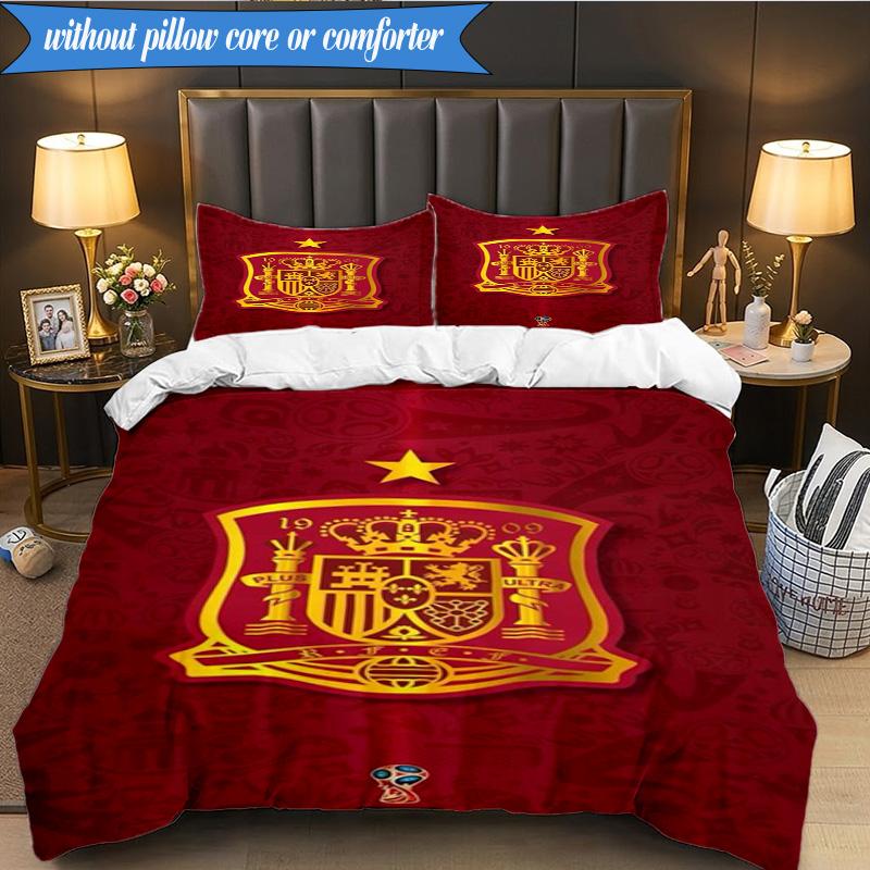 Spain Football Crest 3pcs K-pop music group Bedding set,Ideal for Bedroom, Dormitory,Including Duvet Cover And 2pcs Pillowcases,Fan gifts