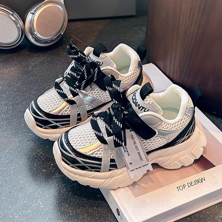 Обувь для девочек, кроссовки, весна 2025, новые детские спортивные туфли для девочек среднего и старшего возраста, сетчатые, корейская версия, кроссовки для бега