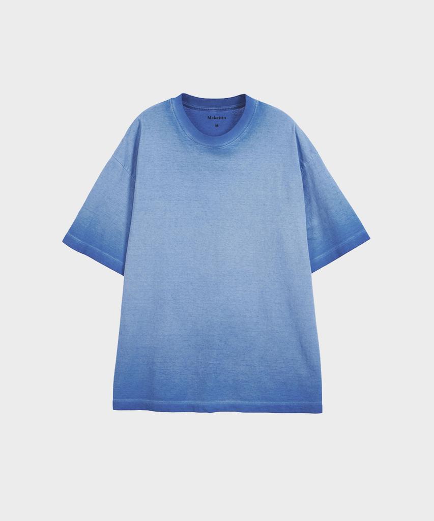 MAKEITTO Pigment Washed Oversized Crew Neck Short Sleeve T-Shirt_Blue