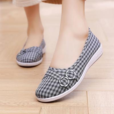 Весна-осень Клетчатые низкие дышащие тонкие туфли для людей среднего возраста и пожилых людей Нескользящие женские туфли для пожилых леди Ленивые повседневные туфли для мам с закрытым носком
