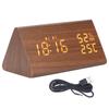 LED Digital Alarm Clock Multipurpose Wooden Clock with Voice Control Humidity Temperature Week Time