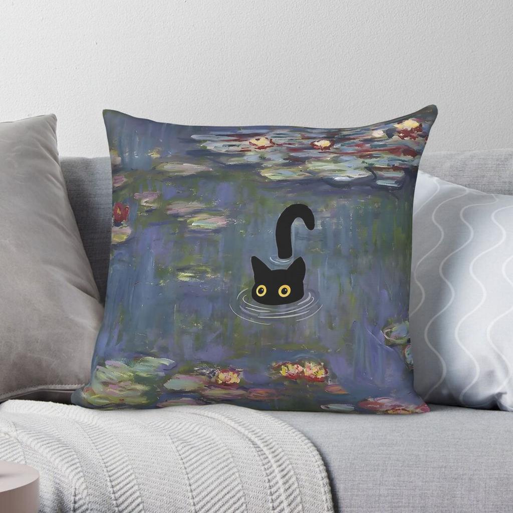 Claude Monet Water Lilies Cat Pillowcase Polyester Linen Velvet Creative Decorative Pillow Case Sofa Seater Cushion Cover x