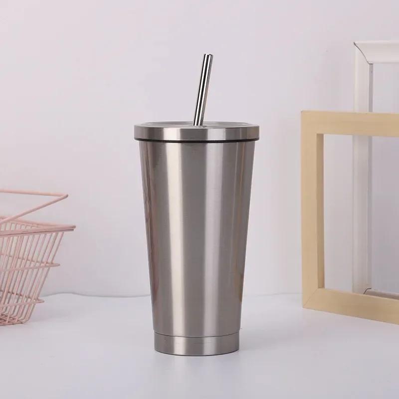 500 мл нержавеющая сталь вакуумная трубочка кружка для сока кофе кружка с крышкой портативная двухслойная изоляционная бутылка для домашнего питья