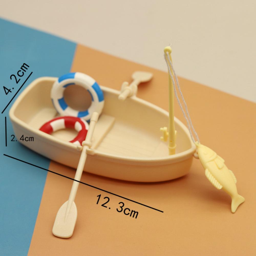 Plastic Dollhouse Ornaments Mini Fishing Boat Set Funny Fishing Boat Model  Children