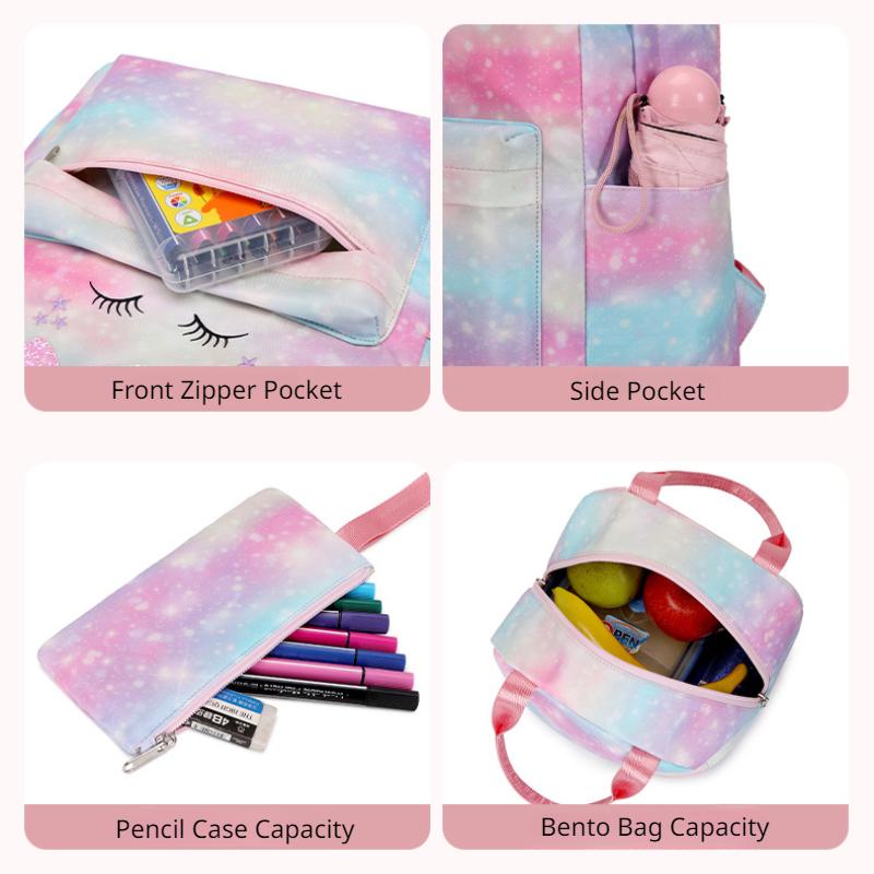 Легкий школьный рюкзак для учащихся начальной и средней школы, градиентный рюкзак с принтом радужного единорога, большой вместительный рюкзак для девочек, сумка для обеда