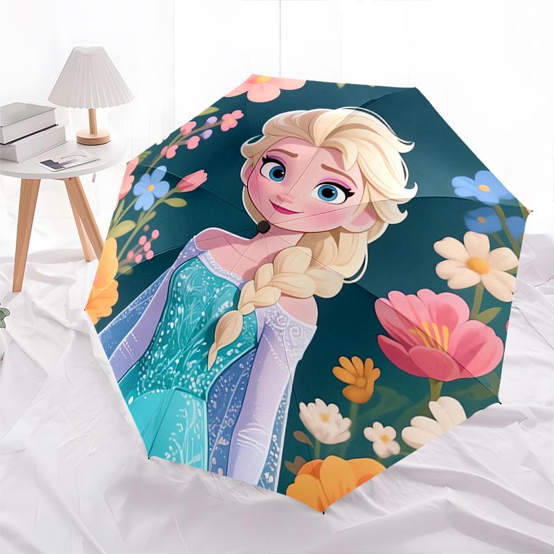 Elsa, Flowers Automatic Opening and Closing Umbrella, Compact Travel Umbrella, Lightweight and Portable, Suitable for Beach Commuting Busine
