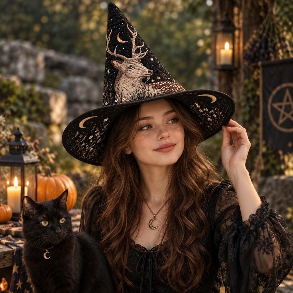 Vintage Halloween Witch Hat Wide Brim Party Hat Halloween Accessories Pointed Wizard Hat Festival