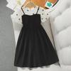 Girls' Summer Western-Style Two-Piece Suspender Dress - Black Princess Korean Version