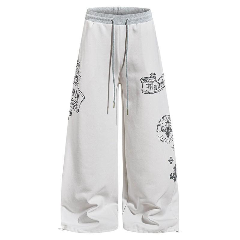 Women Men Gothic Letter Print Drawstring Pants Casual Streetwear Jazz Dance Trousers