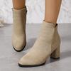 Мода 2025 Женские Ретро Ботильоны Осень Зима Высокий Каблук Короткие Ботинки Модные Замшевые Вечерние Туфли Женский Большой Размер Zapatos De Mujer