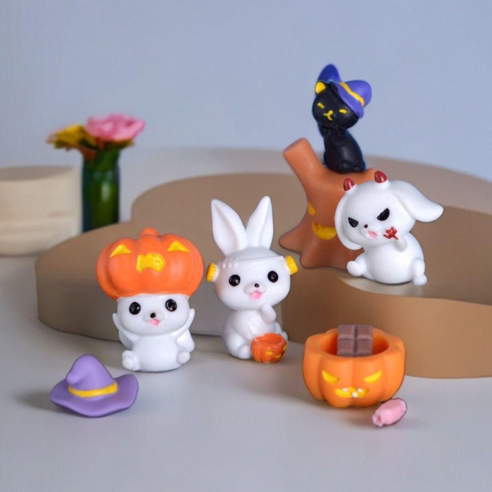 Pumpkin Black Cat Halloween Rabbit Ghost Figurines Micro Figurine Ornaments  Garden Outdoor Decor