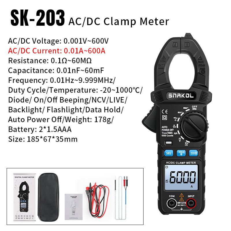 Цифровой токоизмерительный клещевой мультиметр SNAKOL 600A AC/DC Измеритель тока и напряжения Диод NCV Детектор напряжения Профессиональные инструменты электрика