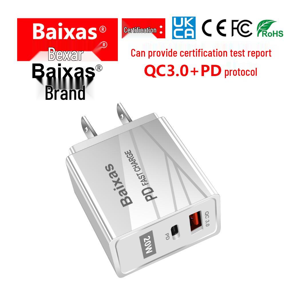 Быстрое зарядное устройство QC3.0+PD: Мультивольтажный USB 5В/9В/12В, совместимый с EU/UK/AU