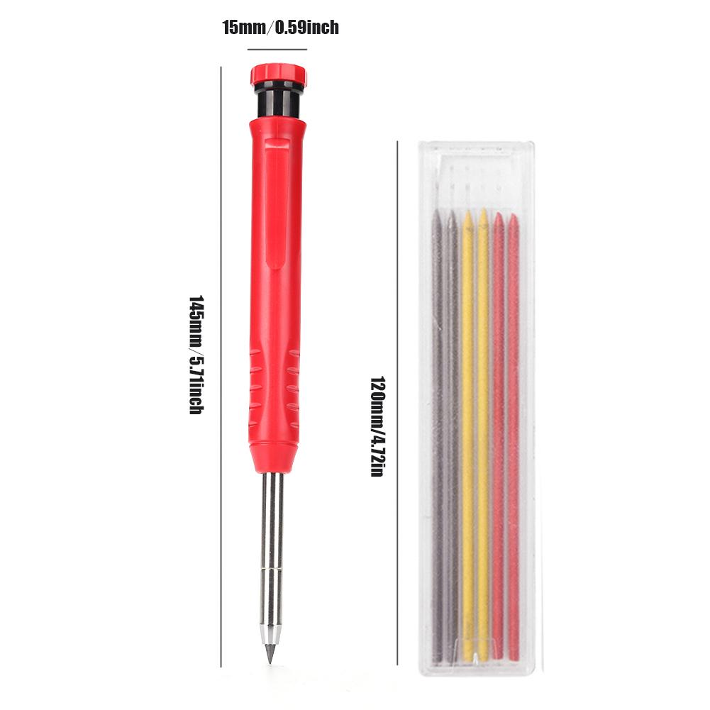 Solid Carpenter Pencil Set with 6 Refill Lead Deep Hole Marking Pencil Built-in Sharpener Ergonomic for Woodworking Architect