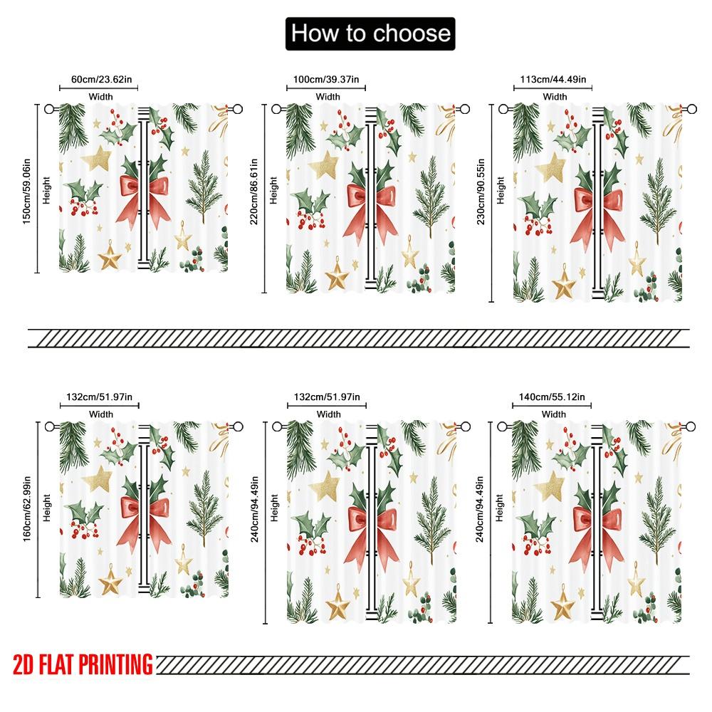 2 шт., 2D печать на шторах Популярный рождественский бант Падуб Ягода Дерево (2) 100% полиэстер (без стержня) Арт-деко Праздничный Идеальный